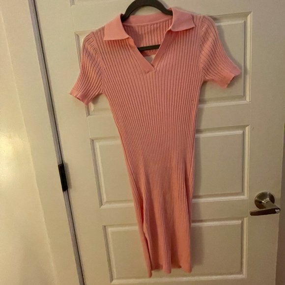 SOLD: NOT ON POSHMARK - Pink Knit Bodycon Dress with Collar - Picture 1 of 5